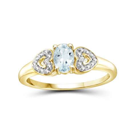 Aquamarine Ring Birthstone Jewelry – 0.50 Carat Aquamarine 14K Gold-Plated Ring Jewelry with White Diamond Accent – Gemstone Rings with Hypoallergenic 14K Gold-Plated Band