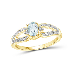 0.44 Carat T.G.W. Aquamarine Gemstone and Accent White Diamond 14K Gold-Plated Ring