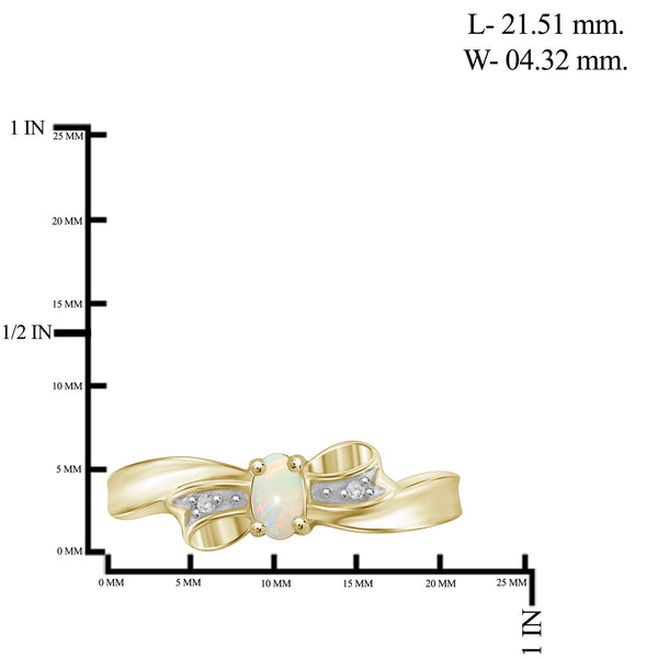 0.10 Carat T.G.W. Opal Gemstone and White Diamond Accent 14K Gold-Plated Ring