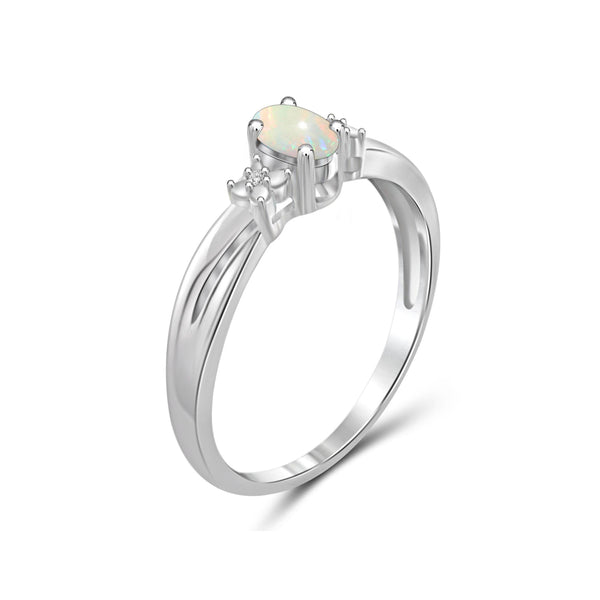 Opal Ring Birthstone Jewelry – 0.14 Carat Opal 0.925 Sterling Silver Ring Jewelry with White Diamond Accent – Gemstone Rings with Hypoallergenic 0.925 Sterling Silver Band