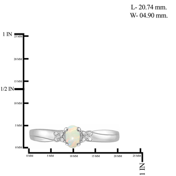 Opal Ring Birthstone Jewelry – 0.14 Carat Opal 0.925 Sterling Silver Ring Jewelry with White Diamond Accent – Gemstone Rings with Hypoallergenic 0.925 Sterling Silver Band
