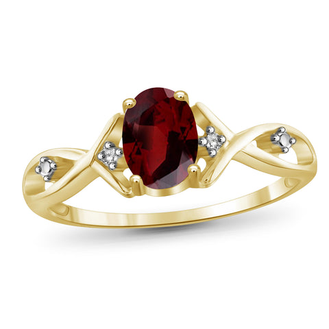 Garnet Ring Birthstone Jewelry – 1.00 Carat Garnet 14K Gold-Plated Ring Jewelry with White Diamond Accent – Gemstone Rings with Hypoallergenic 14K Gold-Plated Band