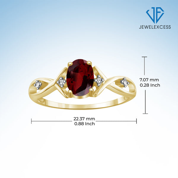 Garnet Ring Birthstone Jewelry – 1.00 Carat Garnet 14K Gold-Plated Ring Jewelry with White Diamond Accent – Gemstone Rings with Hypoallergenic 14K Gold-Plated Band