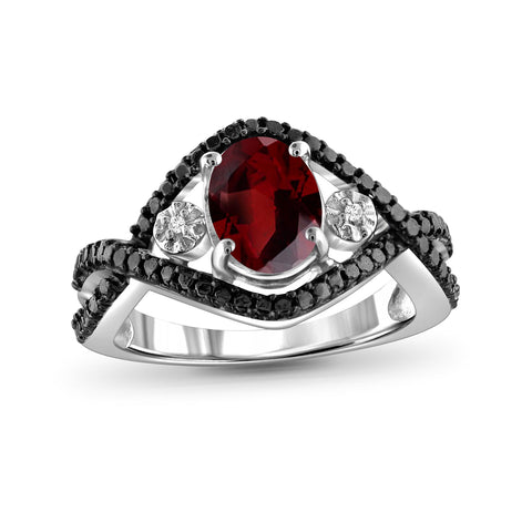 Garnet Ring Birthstone Jewelry – 1.60 Carat Garnet 0.925 Sterling Silver Ring Jewelry with White Diamond Accent – Gemstone Rings with Hypoallergenic 0.925 Sterling Silver Band