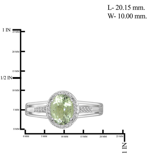 Green Amethyst Ring Birthstone Jewelry – 1.30 Carat Green Amethyst 0.925 Sterling Silver Ring Jewelry with White Diamond Accent – Gemstone Rings with Hypoallergenic 0.925 Sterling Silver Band