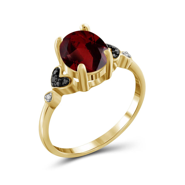 2 1/5 Carat T.G.W. Garnet And Accent Black & White Diamond 14K Gold-Plated Ring