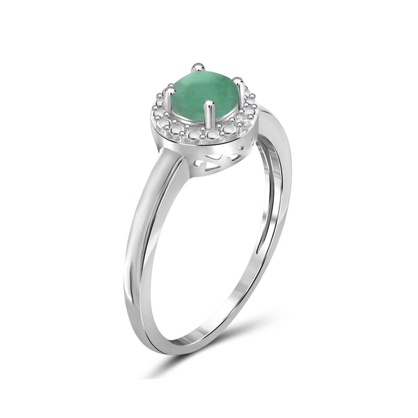 Emerald Ring Birthstone Jewelry – 0.50 Carat Emerald 0.925 Sterling Silver Ring Jewelry with White Diamond Accent – Gemstone Rings with Hypoallergenic 0.925 Sterling Silver Band