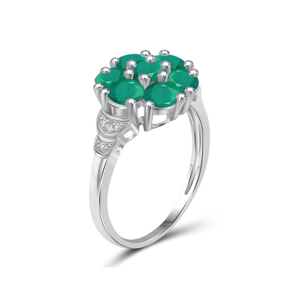 1.96 Carat T.G.W. Emerald Gemstone And White Diamond Accent Sterling Silver Ring