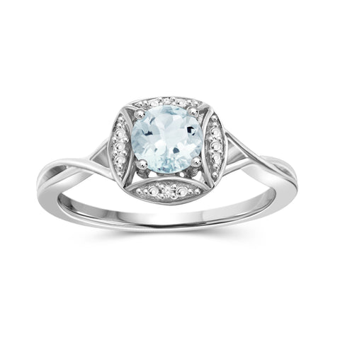 Aquamarine Ring Birthstone Jewelry – 0.50 Carat Aquamarine 0.925 Sterling Silver Ring Jewelry with White Diamond Accent – Gemstone Rings with Hypoallergenic 0.925 Sterling Silver Band