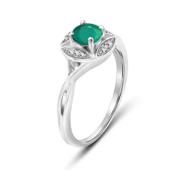 Emerald Ring Birthstone Jewelry – 0.50 Carat Emerald 0.925 Sterling Silver Ring Jewelry with White Diamond Accent – Gemstone Rings with Hypoallergenic 0.925 Sterling Silver Band