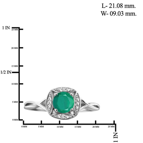 Emerald Ring Birthstone Jewelry – 0.50 Carat Emerald 0.925 Sterling Silver Ring Jewelry with White Diamond Accent – Gemstone Rings with Hypoallergenic 0.925 Sterling Silver Band