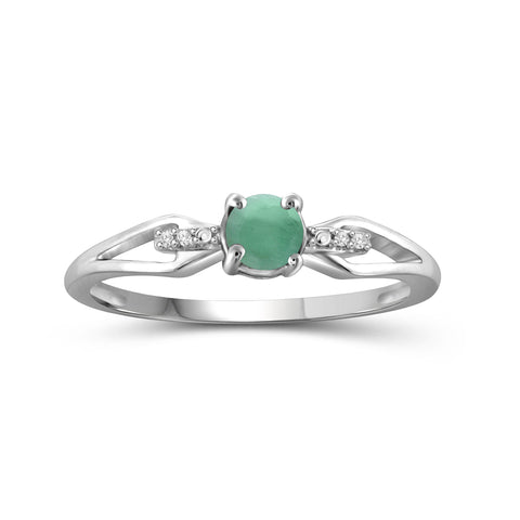 Emerald Ring Birthstone Jewelry – 0.50 Carat Emerald 0.925 Sterling Silver Ring Jewelry with White Diamond Accent – Gemstone Rings with Hypoallergenic 0.925 Sterling Silver Band