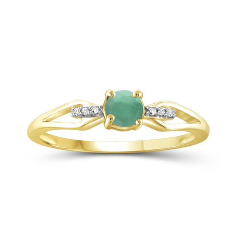 Emerald Ring Birthstone Jewelry – 0.50 Carat Emerald 14K Gold-Plated Ring Jewelry with White Diamond Accent – Gemstone Rings with Hypoallergenic 14K Gold-Plated Band