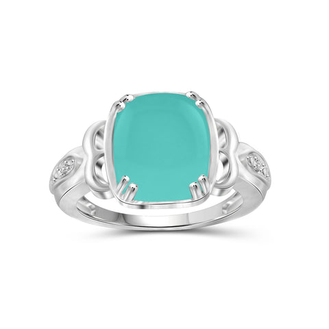 Chalcedony Ring Birthstone Jewelry – 5.00 Carat Chalcedony 0.925 Sterling Silver Ring Jewelry with White Diamond Accent – Gemstone Rings with Hypoallergenic 0.925 Sterling Silver Or Rose Gold Over Silver Band