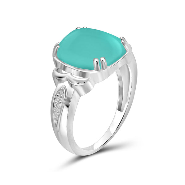 Chalcedony Ring Birthstone Jewelry – 5.00 Carat Chalcedony 0.925 Sterling Silver Ring Jewelry with White Diamond Accent – Gemstone Rings with Hypoallergenic 0.925 Sterling Silver Or Rose Gold Over Silver Band