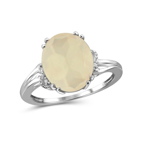 Moonstone Ring Birthstone Jewelry – 4.25 Carat Moonstone 0.925 Sterling Silver Or 14K Gold-Plated Ring Jewelry with White Diamond Accent – Gemstone Rings with Hypoallergenic 14K Gold-Plated Band