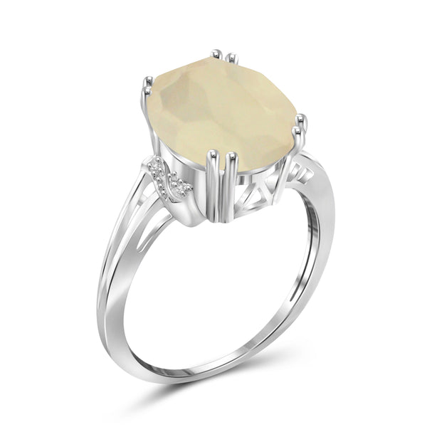 Moonstone Ring Birthstone Jewelry – 4.25 Carat Moonstone 0.925 Sterling Silver Or 14K Gold-Plated Ring Jewelry with White Diamond Accent – Gemstone Rings with Hypoallergenic 14K Gold-Plated Band