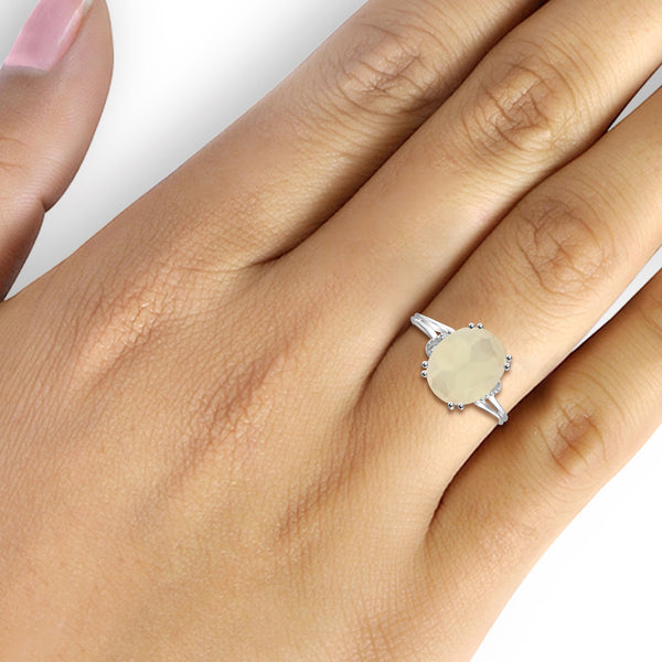 Moonstone Ring Birthstone Jewelry – 4.25 Carat Moonstone 0.925 Sterling Silver Or 14K Gold-Plated Ring Jewelry with White Diamond Accent – Gemstone Rings with Hypoallergenic 14K Gold-Plated Band