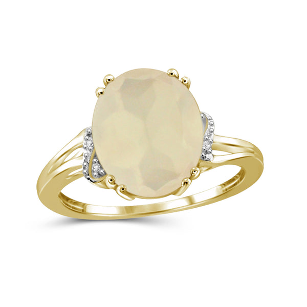 Moonstone Ring Birthstone Jewelry – 4.25 Carat Moonstone 0.925 Sterling Silver Or 14K Gold-Plated Ring Jewelry with White Diamond Accent – Gemstone Rings with Hypoallergenic 14K Gold-Plated Band