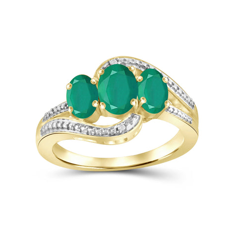 1 1/2 Carat T.G.W. Emerald And White Diamond Accent 14K Gold-Plated Ring