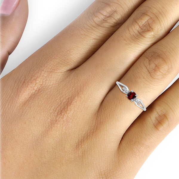 Garnet Ring Birthstone Jewelry – 0.50 Carat Garnet 0.925 Sterling Silver Ring Jewelry with White Diamond Accent – Gemstone Rings with Hypoallergenic 0.925 Sterling Silver Band