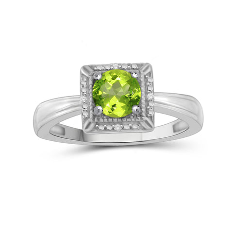 Peridot Ring Birthstone Jewelry – 0.75 Carat Peridot 0.925 Sterling Silver Ring Jewelry with White Diamond Accent – Gemstone Rings with Hypoallergenic 0.925 Sterling Silver Band