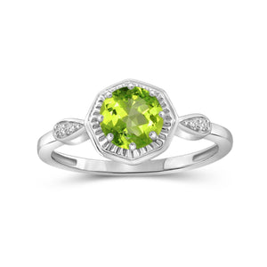 Peridot Ring Birthstone Jewelry – 0.75 Carat Peridot 0.925 Sterling Silver Ring Jewelry with White Diamond Accent – Gemstone Rings with Hypoallergenic 0.925 Sterling Silver Band