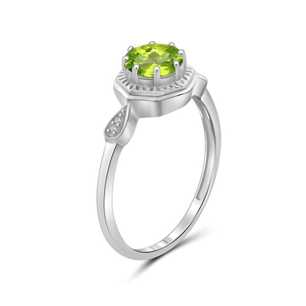 Peridot Ring Birthstone Jewelry – 0.75 Carat Peridot 0.925 Sterling Silver Ring Jewelry with White Diamond Accent – Gemstone Rings with Hypoallergenic 0.925 Sterling Silver Band