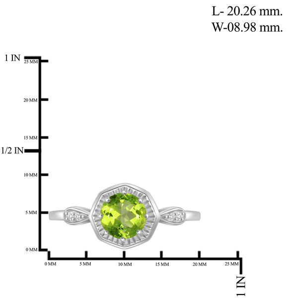 Peridot Ring Birthstone Jewelry – 0.75 Carat Peridot 0.925 Sterling Silver Ring Jewelry with White Diamond Accent – Gemstone Rings with Hypoallergenic 0.925 Sterling Silver Band