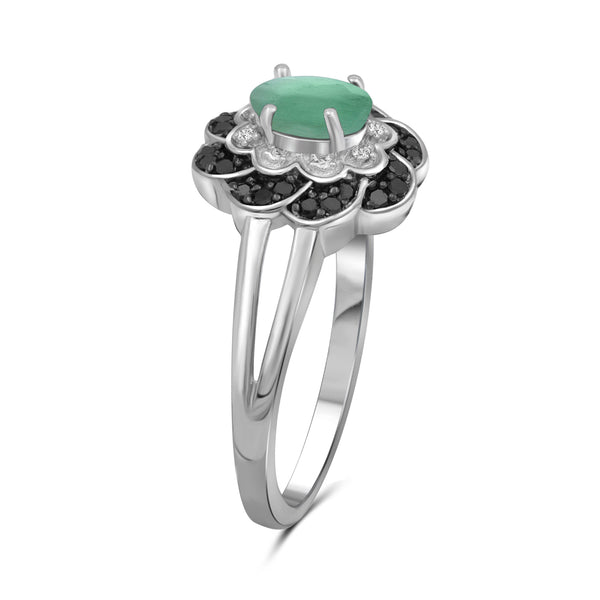 1/3 Carat T.G.W. Emerald And Black & White Diamond Accent Sterling Silver Or 14K Gold-Plated Ring