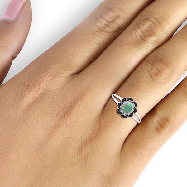 1/3 Carat T.G.W. Emerald And Black & White Diamond Accent Sterling Silver Or 14K Gold-Plated Ring