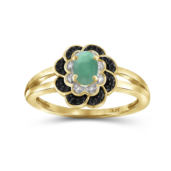 1/3 Carat T.G.W. Emerald And Black & White Diamond Accent Sterling Silver Or 14K Gold-Plated Ring