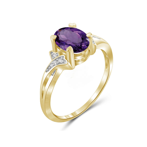 1.06 Carat Amethyst Gemstone and Accent White Diamond 14K Gold Over Silver Ring