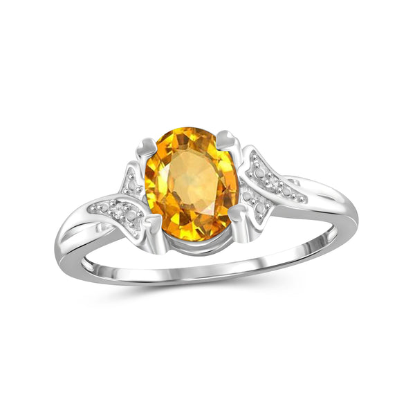 Citrine Ring Birthstone Jewelry – 1.10 Carat Citrine 0.925 Sterling Silver Ring Jewelry with White Diamond Accent – Gemstone Rings with Hypoallergenic 0.925 Sterling Silver Band