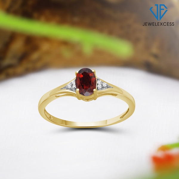 Garnet Ring January Birthstone Jewelry – 1/2 Carat Garnet 14K Gold Over Silver Ring Jewelry with White Diamond Accent – Gemstone Rings with Hypoallergenic 14K Gold Over Silver Band