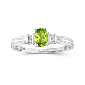 Peridot Ring Birthstone Jewelry – 0.50 Carat Peridot 0.925 Sterling Silver Ring Jewelry with White Diamond Accent – Gemstone Rings with Hypoallergenic 0.925 Sterling Silver Band