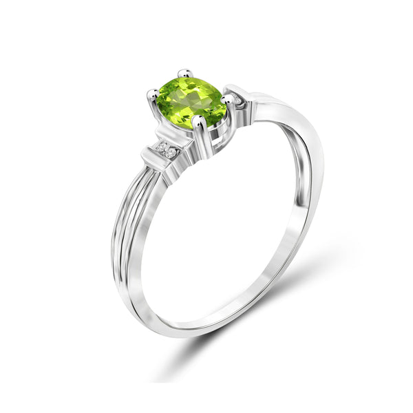 Peridot Ring Birthstone Jewelry – 0.50 Carat Peridot 0.925 Sterling Silver Ring Jewelry with White Diamond Accent – Gemstone Rings with Hypoallergenic 0.925 Sterling Silver Band