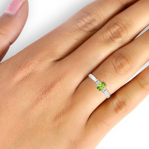 Peridot Ring Birthstone Jewelry – 0.50 Carat Peridot 0.925 Sterling Silver Ring Jewelry with White Diamond Accent – Gemstone Rings with Hypoallergenic 0.925 Sterling Silver Band