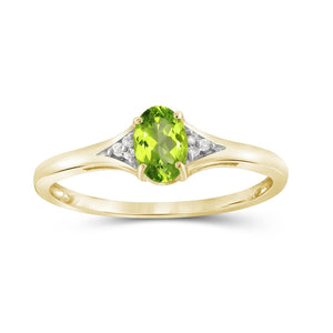 Peridot Ring Birthstone Jewelry – 0.50 Carat Peridot 14K Gold-Plated Ring Jewelry with White Diamond Accent – Gemstone Rings with Hypoallergenic 14K Gold-Plated Band