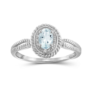 Aquamarine Ring Birthstone Jewelry – 0.50 Carat Aquamarine 0.925 Sterling Silver Ring Jewelry with White Diamond Accent – Gemstone Rings with Hypoallergenic 0.925 Sterling Silver Band