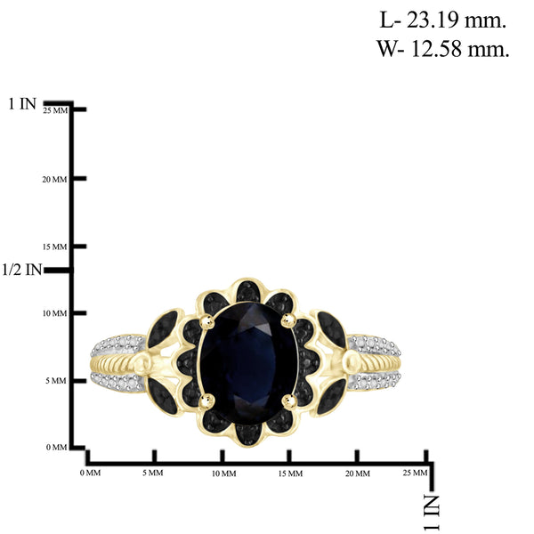 6.00 Carat T.G.W. Sapphire And Black & White Diamond Accent 14K Gold-Plated 3-Piece Jewelry set