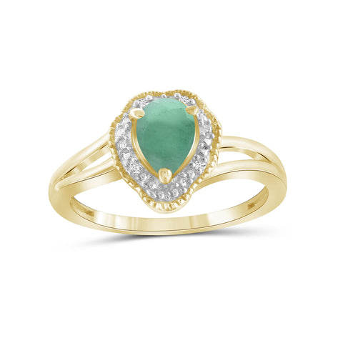 Emerald Ring Birthstone Jewelry – 0.75 Carat Emerald 14K Gold-Plated Ring Jewelry with White Diamond Accent – Gemstone Rings with Hypoallergenic 14K Gold-Plated Band