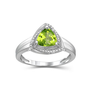 1 1/2 Carat T.G.W. Peridot And White Diamond Accent Sterling Silver Or 14K Gold-Plated Ring