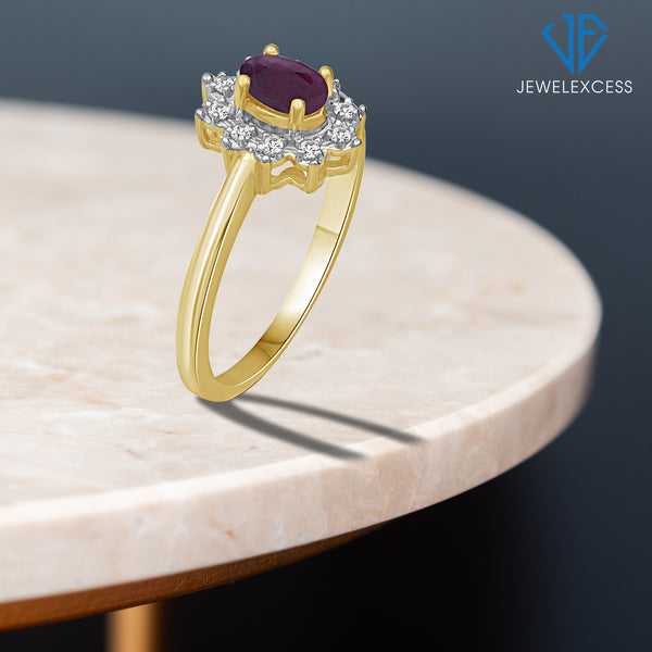 5/8 Carat T.G.W. Ruby And White Topaz 14K Gold-Plated Ring