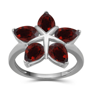 3 3/4 Carat T.G.W. Garnet Gemstone Sterling Silver Flower Ring